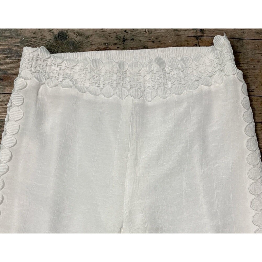 Krazy Kat Pants Women’s M White Boho Lined Pull On Wide Leg Lace Trim 30x30 - Picture 2 of 5